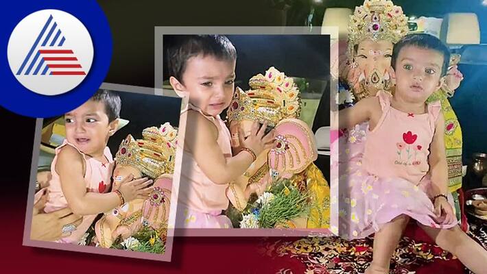 little girl not ready for sending ganesha to visarjana, cries hugging ganesha idol, video virl akb little girl not ready for sending ganesha to visarjana, cries hugging ganesha idol, video virl akb
