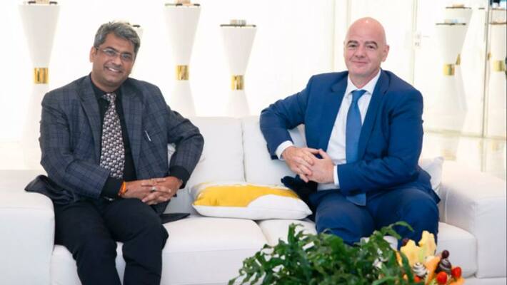 Kalyan Chaubey meets FIFA President Gianni Infantino after becoming AIFF President Kalyan Chaubey meets FIFA President Gianni Infantino after becoming AIFF President
