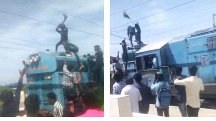 An incident of electrocution on a person who climbed on top of a train engine in Paramakudi has created a sensation An incident of electrocution on a person who climbed on top of a train engine in Paramakudi has created a sensation