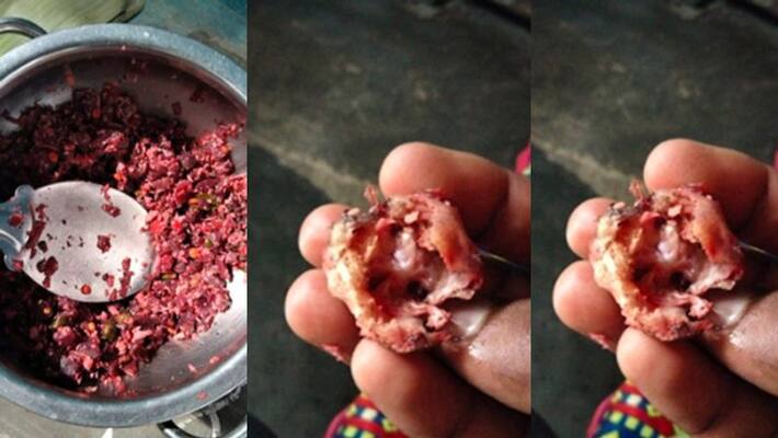 Rat head in beetroot fries bought from a famous vegetarian hotel..! Rat head in beetroot fries bought from a famous vegetarian hotel..!