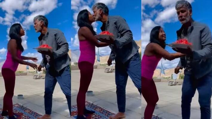 Milind Soman and wife Ankita Konwar share sweetest kiss in Ladakh while enjoying delicious watermelon sgk Milind Soman and wife Ankita Konwar share sweetest kiss in Ladakh while enjoying delicious watermelon sgk