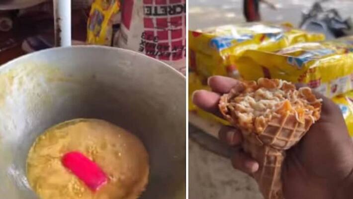 Man makes raspberry ice cream maggi in viral video Man makes raspberry ice cream maggi in viral video