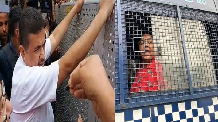 Nabanna Abhijan Police detains Suvendu Adhikari Locket Chatterjee in Santragachi bsm Nabanna Abhijan Police detains Suvendu Adhikari Locket Chatterjee in Santragachi bsm