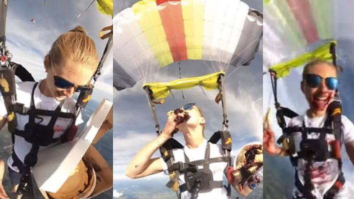 Woman Eats Pie While Skydiving Woman Eats Pie While Skydiving