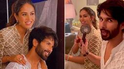 Shahid Kapoor holds a fan for his  wife Mira Rajput in BTS clip AKA