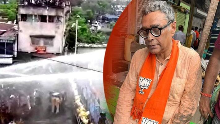 Swapan Dasgupta was lathi-charged at Howrah Maidan, devastated by water Canon at BJP Rally bpsb Swapan Dasgupta was lathi-charged at Howrah Maidan, devastated by water Canon at BJP Rally bpsb