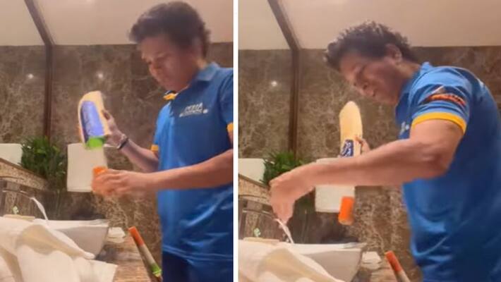 Sachin Tendulkar share a video of washing bat grip and opened the tab for 45 seconds, people troll him dva Sachin Tendulkar share a video of washing bat grip and opened the tab for 45 seconds, people troll him dva