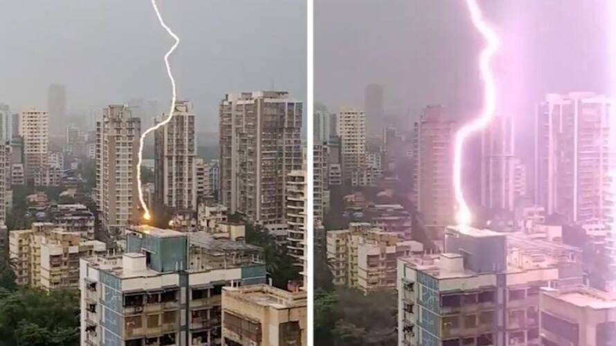 Watch Lightning strikes Mumbai’s highrise apartment building; leaves