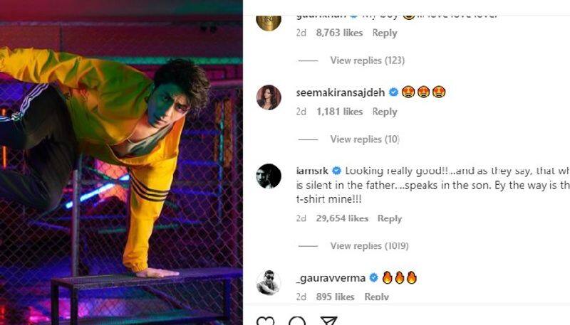sharukh khans hilarious comment on aryan khans photo gets huge attention 