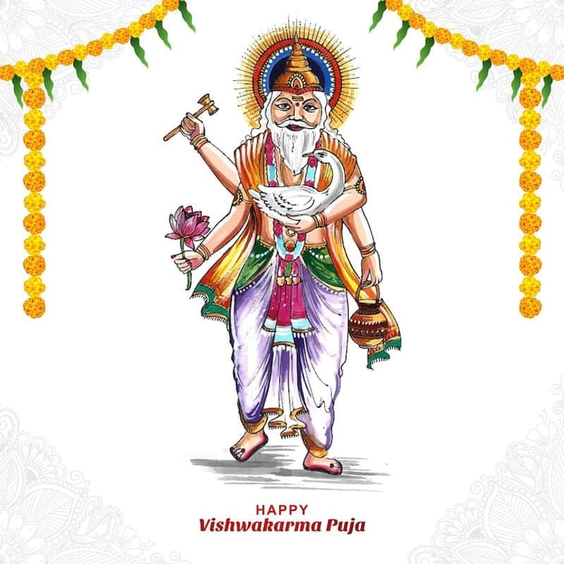 Free Vector | Hindu god vishwakarma puja celebration background