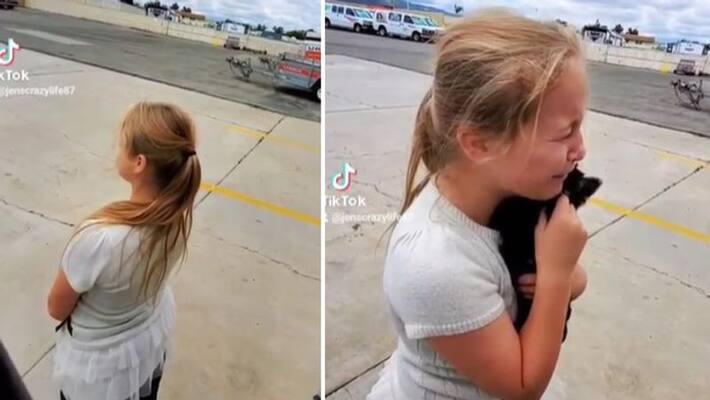 girl crying when she got a puppy as birthday gift girl crying when she got a puppy as birthday gift
