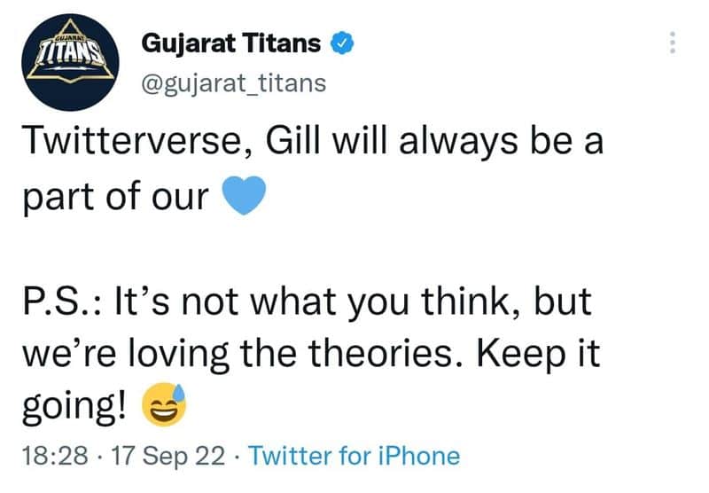 Gujarat Titans shares another tweet related with Shubman Gill