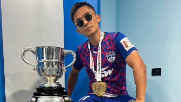 Sunil Chhetri reaction after Bengaluru FC win Durand Cup 2022 first time in his club football career spb Sunil Chhetri reaction after Bengaluru FC win Durand Cup 2022 first time in his club football career spb