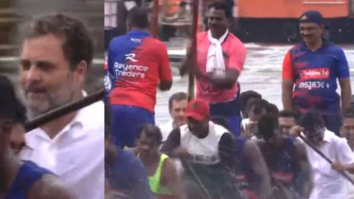 Viral video of Rahul Gandhi rowing chundan boat Viral video of Rahul Gandhi rowing chundan boat