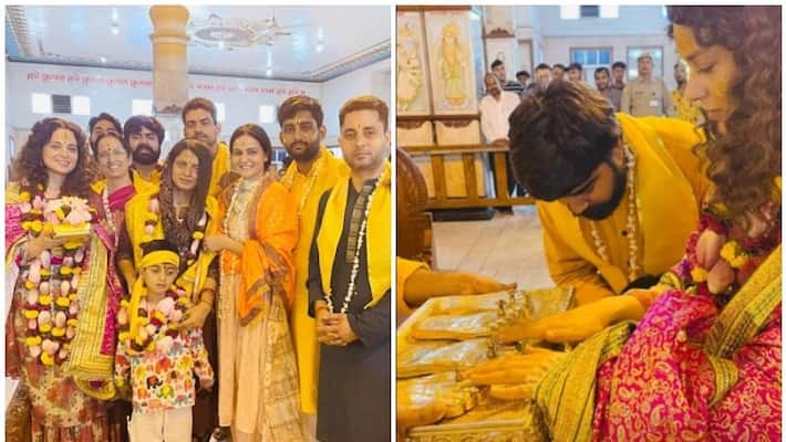 Kangana Ranaut visits Mathura Banke Bihari Temple with her family sgk Kangana Ranaut visits Mathura Banke Bihari Temple with her family sgk