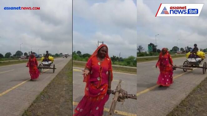 madhya pradesh viral video a poor woman pulled bullock cart with her daughter KPZ 