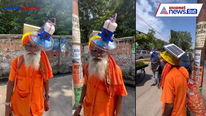 old man wearing solar fan on his head see video KPZ