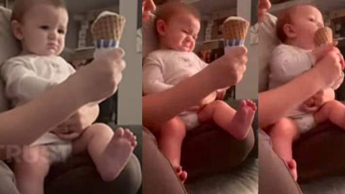 Baby tries ice cream for first time viral video Baby tries ice cream for first time viral video