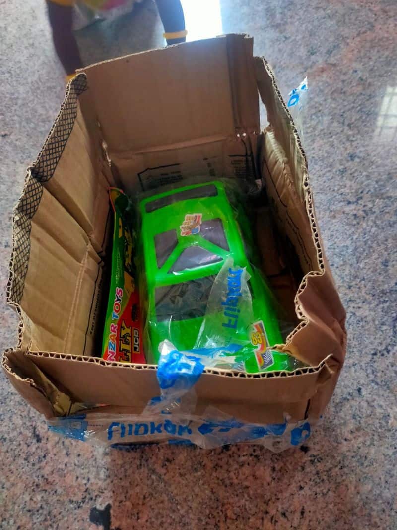 A toy car was delivered in the parcel to a person who ordered a drone camera on Flipkart