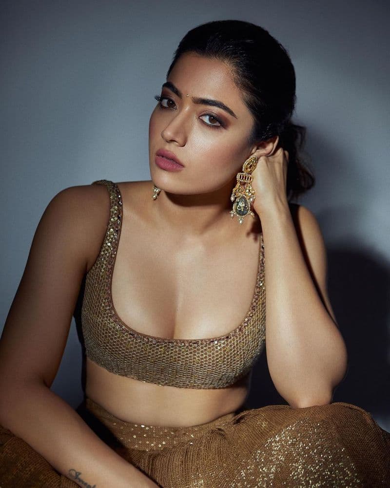 Pictures: Rashmika Mandanna looks stunning in SEXY low-cut blouse paired  with golden lehenga