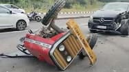 Accident near Andhra Pradesh's tirupati, Tractor breaks into two parts after hitting Mercedes Benz car akb