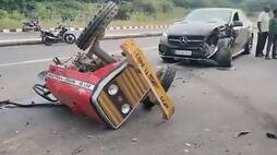 Tractor and a Mercedes car crashed head-on near Tirupati; Watch what happened next