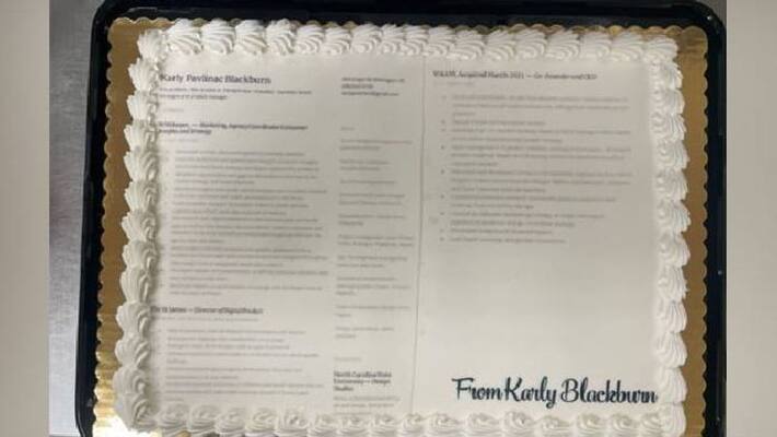woman printed her biodata on cake woman printed her biodata on cake