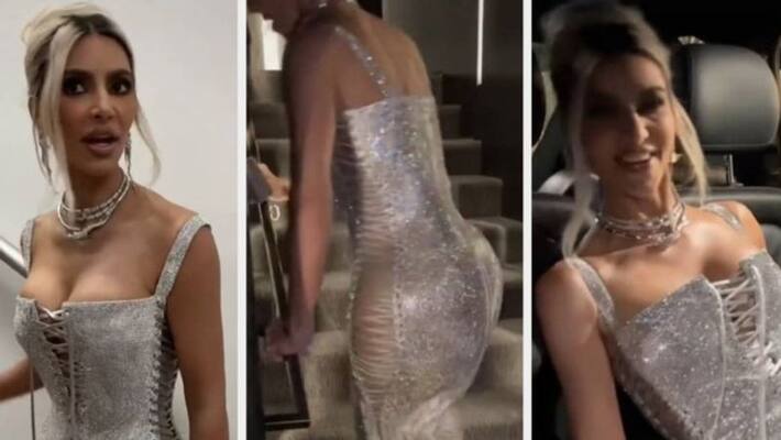Kim Kardashian struggles to Walk in Crystal Gown Kim Kardashian struggles to Walk in Crystal Gown