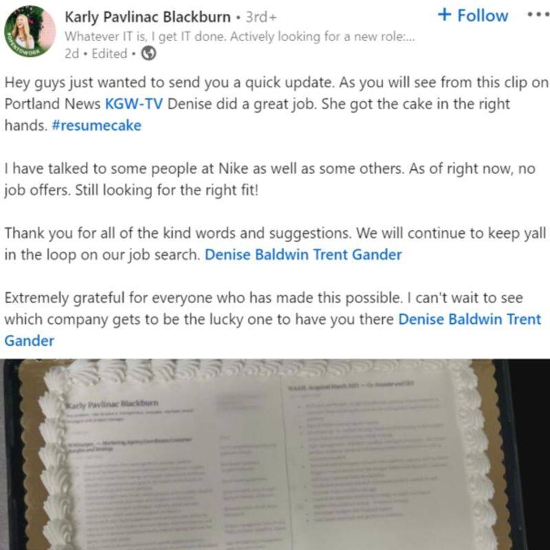 US woman prints out her resume on cake and sends it to Nike party goes viral