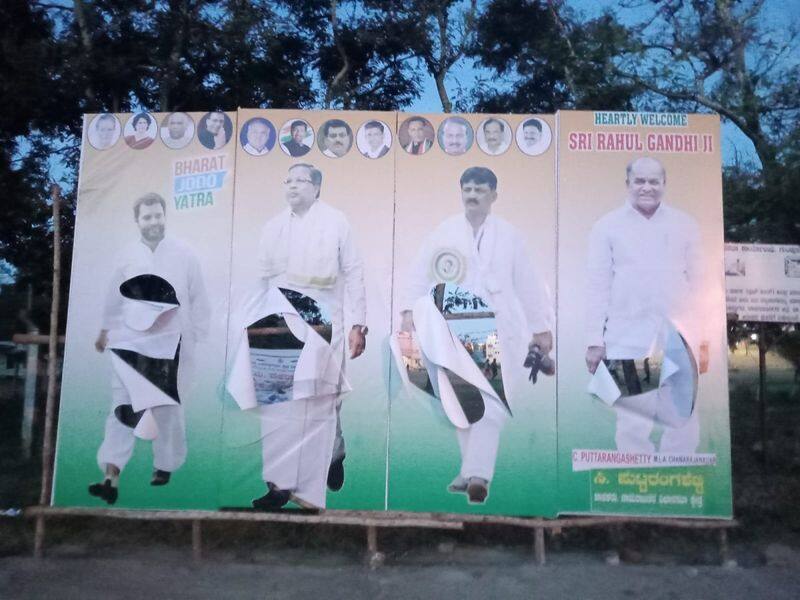 Rahul Gandhi welcome posters was vandalised in Karnataka