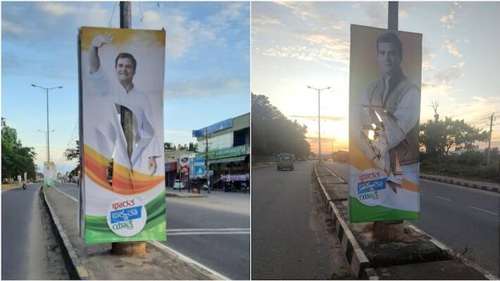 Rahul Gandhi welcome posters was vandalised in Karnataka Rahul Gandhi welcome posters was vandalised in Karnataka