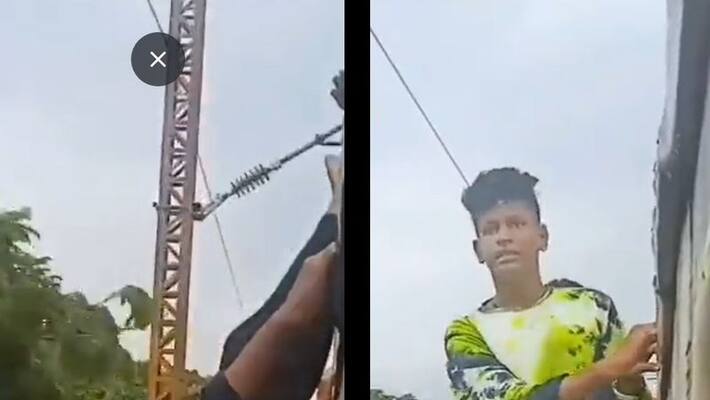 Youngsters travel dangerously by hanging on the flying train - Viral video Youngsters travel dangerously by hanging on the flying train - Viral video