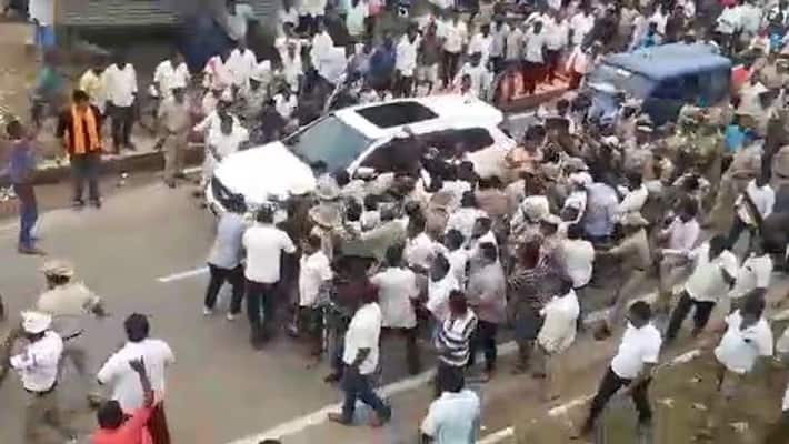 Stone Egg thrown at MLC CP Yogeshwar car in Ramanagara Channapattanna mnj Stone Egg thrown at MLC CP Yogeshwar car in Ramanagara Channapattanna mnj