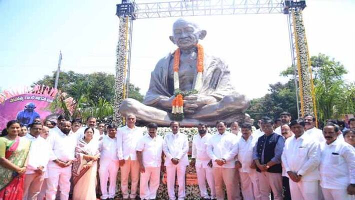 Telangana CM KCR launches Gandhi Statue at Ganghi Hospital Telangana CM KCR launches Gandhi Statue at Ganghi Hospital