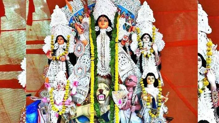 father of the nation Mahatma Gandhi compared to demons Mahisha in kolkata durga pendal akb father of the nation Mahatma Gandhi compared to demons Mahisha in kolkata durga pendal akb