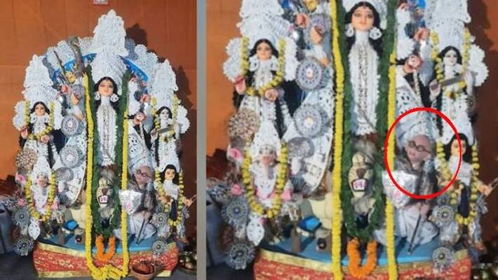 Mahatma Gandhi as Mahishasura at Hindu Mahasabha's Durga pooja controversy Mahatma Gandhi as Mahishasura at Hindu Mahasabha's Durga pooja controversy