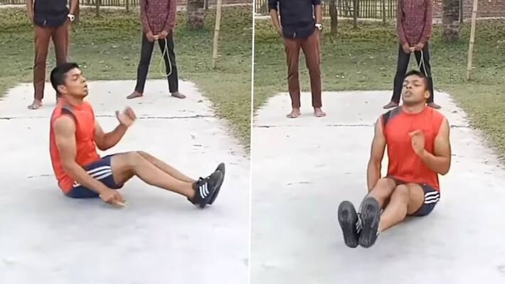 A Bangladeshi man breaks the world record for the most bum skips performed in 30 seconds. A Bangladeshi man breaks the world record for the most bum skips performed in 30 seconds.