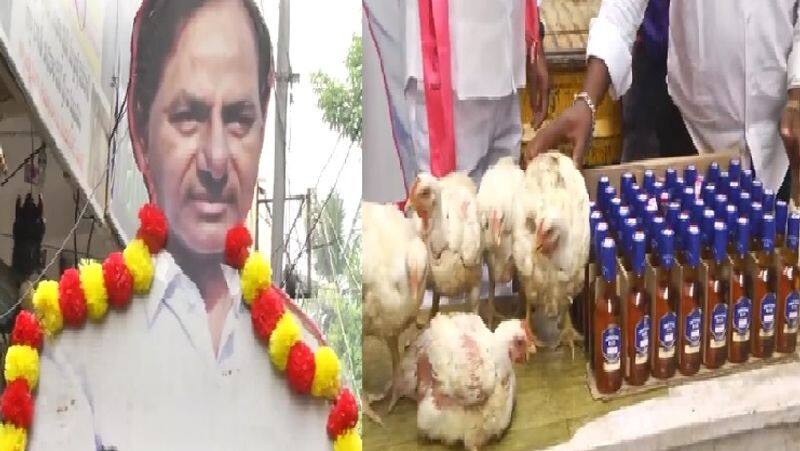 trs leader distributes free alcohol and chicken in warnagal ahead of kcrs national party launch