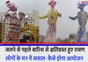 Ravana was damaged by rain before burning trying to lift it with a crane somewhere filled with water