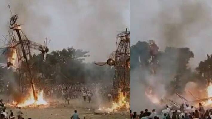 The chaos in Ravana's cremation.. the effigy fell down at once.. many were seriously injured.. where is it? The chaos in Ravana's cremation.. the effigy fell down at once.. many were seriously injured.. where is it?