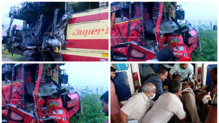 The accident was caused by over speeding of the tourist bus, the bus that hit the KSRTC overturned The accident was caused by over speeding of the tourist bus, the bus that hit the KSRTC overturned