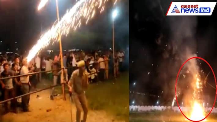 ravan effigy set to fire.. but fired back in uttar pradesh video going viral ravan effigy set to fire.. but fired back in uttar pradesh video going viral