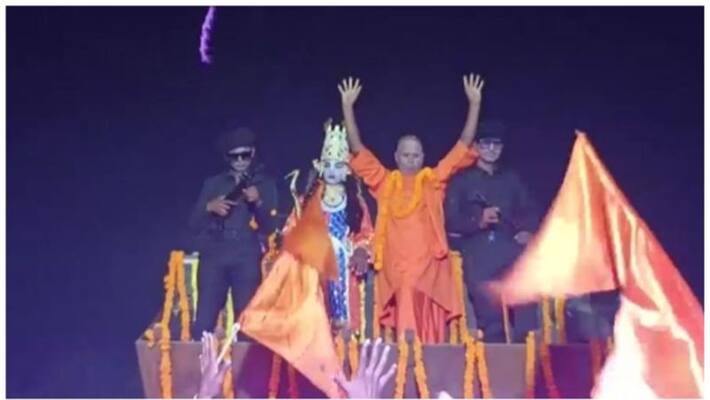 yogi adityanath and bulldozer grabbed attention during dussehra celebrations yogi adityanath and bulldozer grabbed attention during dussehra celebrations