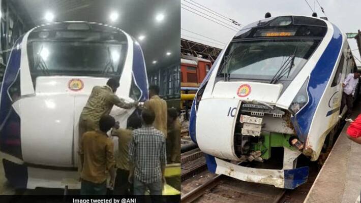 Damaged Vande Bharat train After cattle hit repaired within 24 hours Damaged Vande Bharat train After cattle hit repaired within 24 hours