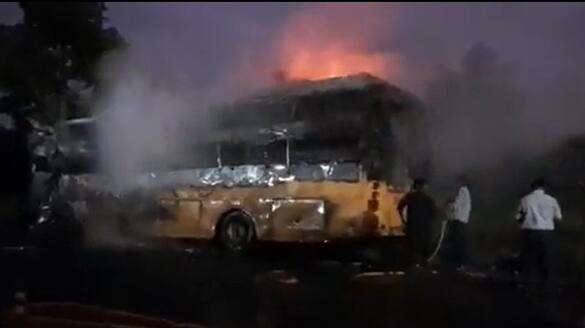 Private bus caught fire on Araku Ghat road