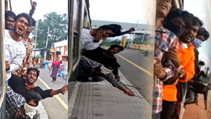 Chennai College students with terrible weapons in Train.. threatened passengers Chennai College students with terrible weapons in Train.. threatened passengers