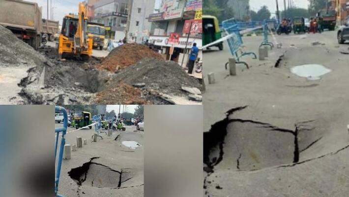 Another cave-in on Bengaluru road, third incident this month Another cave-in on Bengaluru road, third incident this month