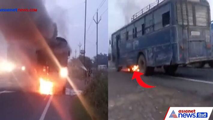 Bihar bus accident, burning man under bus on camera Bihar bus accident, burning man under bus on camera