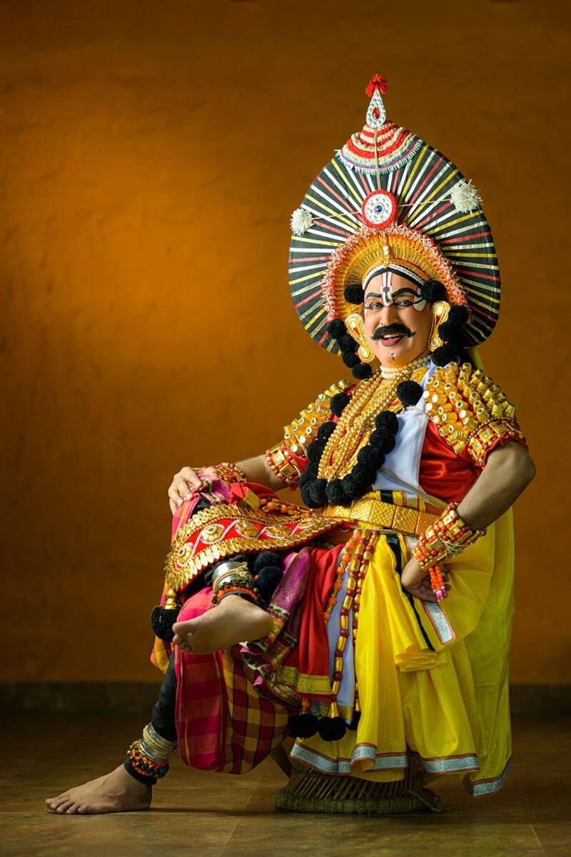 Ramesh Arvind poses in Karnataka folk dance drama art Yakshagana vcs