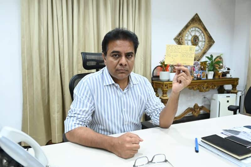 telangana minister ktr starts post card protest to pm narendra modi for handloom workers